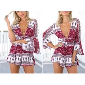 Last 2! Boho Print Flared Sleeve Romper